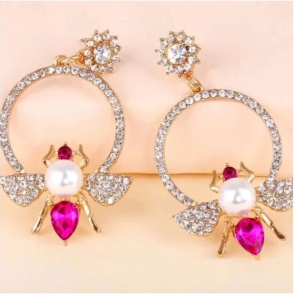 ❤️ FREE Bee Bug Insect Boho Peasant Hipster Hippie Art Hip Rhinestone Earrings